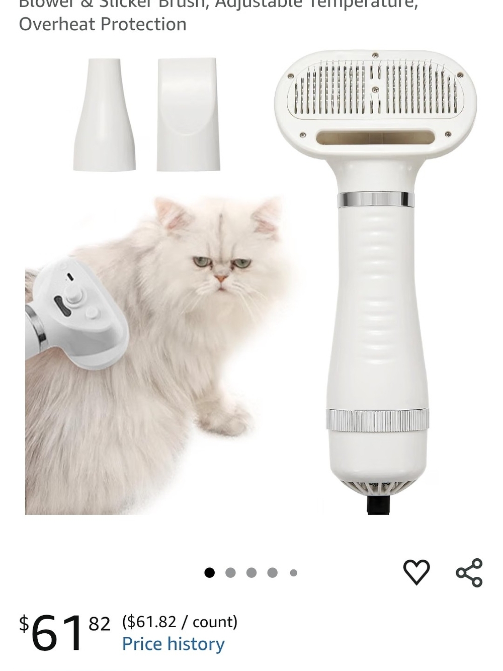 White Pet Grooming Hair Dryer & Vacuum Brush for Cats
